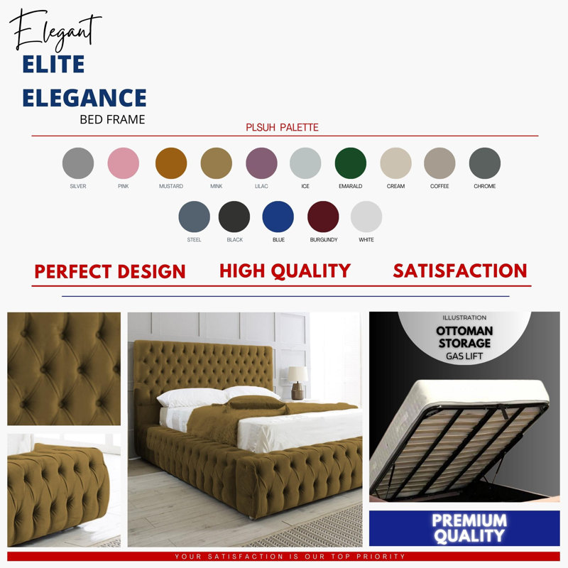 Elite Elegance Ambassador Ottoman Storage Bed - Premium Upholstered Velvet Bed Frame with Tall Headboard, Super King (6')