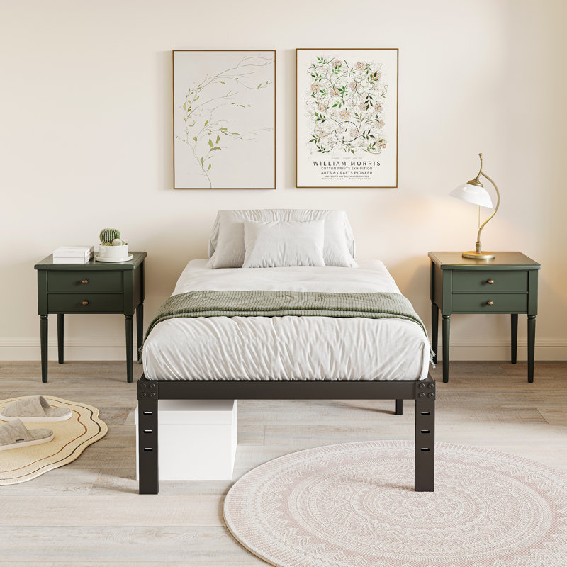 Amylia Heavy Duty 16"  Black Metal Bed Frame, No Box Spring Needed and Easy Assembly Platform Bed, Twin