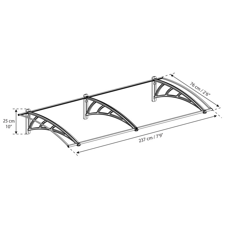 Palram - Canopia Neo 8' W x 3' D Polycarbonate Polymer Stationary Slope Door and Window Awning Gray/Diffused Clear