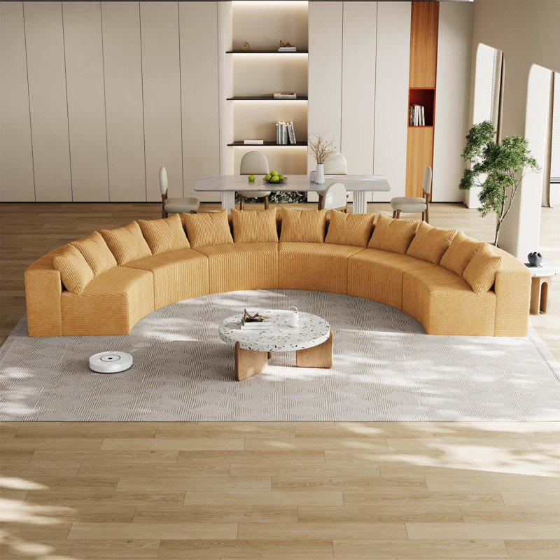 Canapé modulaire incurvé confortable avec plusieurs coussins pour différentes pièces Cazares, Velours côtelé jaune