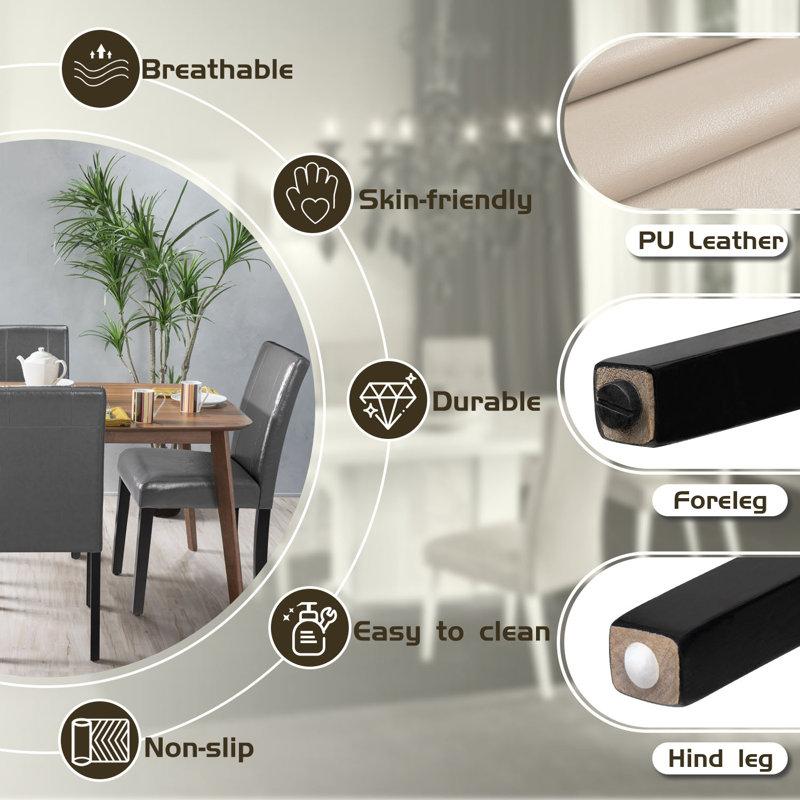 Beige Faux Leather Upholstered Side Chairs with Wood Legs