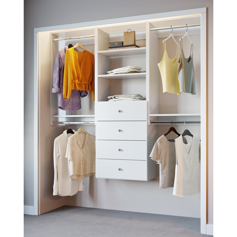 Modular Closets Closet System Walk-In Sets, 2 Double Hanging Unit with 4 Drawer Shelf Tower, 84" H x 79.5" W x 14" D