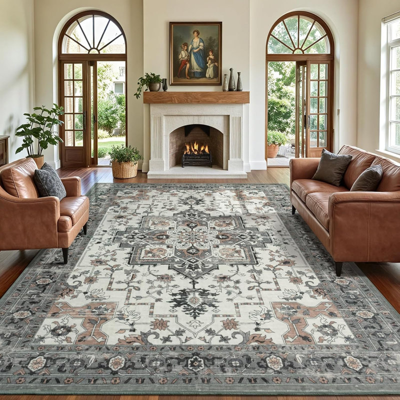 8'X10' Vintage Distressed Washable Area Rugs for Living Room Taupe, Rectangle 8' x 10', Brown