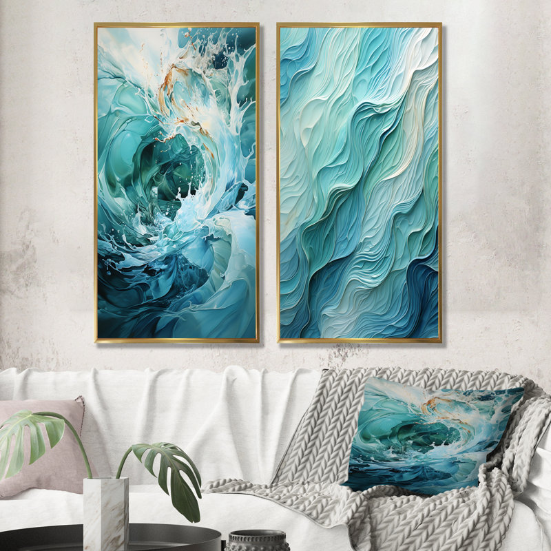 Clari - ensemble de 2 reproductions d'art abstrait spirales abstraites, Cadre flottant doré, H 40 po x l 41 po