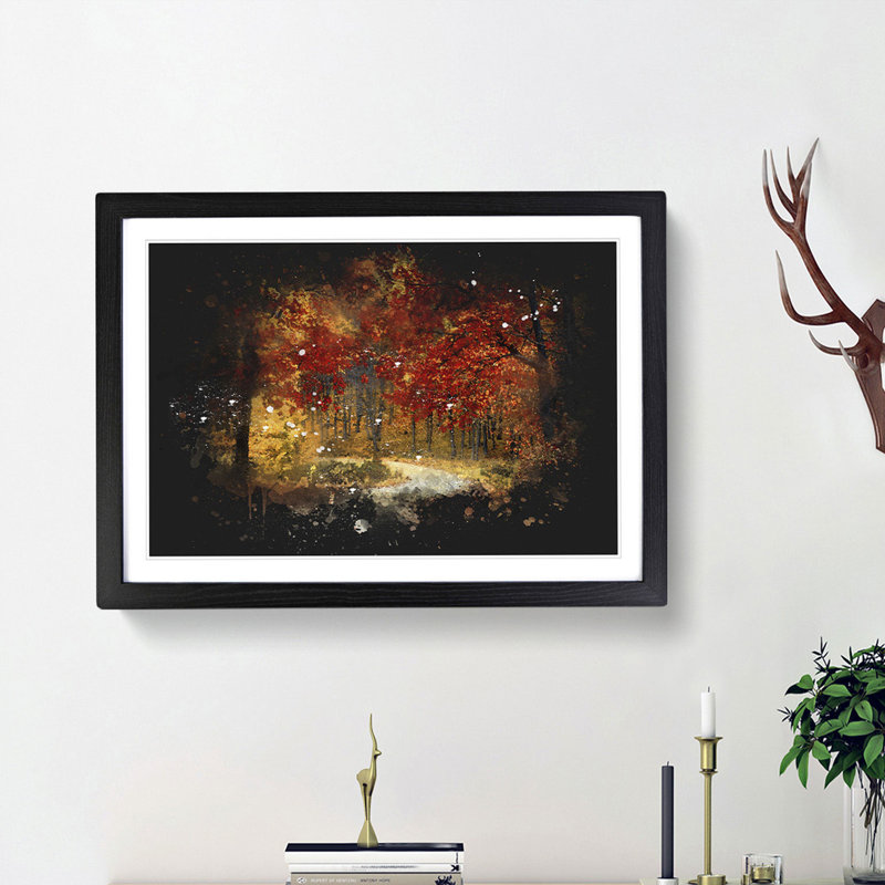 Path Through The Forest At Autumn - Single Picture Frame Print on MDF, Black Framed, 62cm H x 87cm W x 2cm D