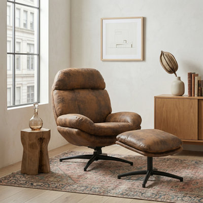 Upholstered Swivel Accent Chair with Footstool