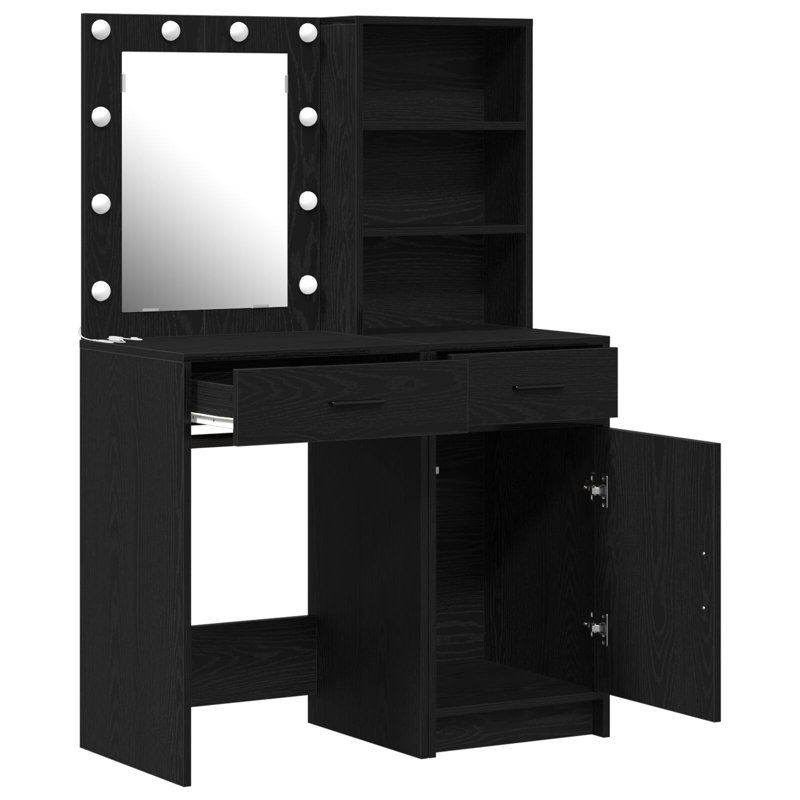 Dressing Table with Mirror, Black Oak