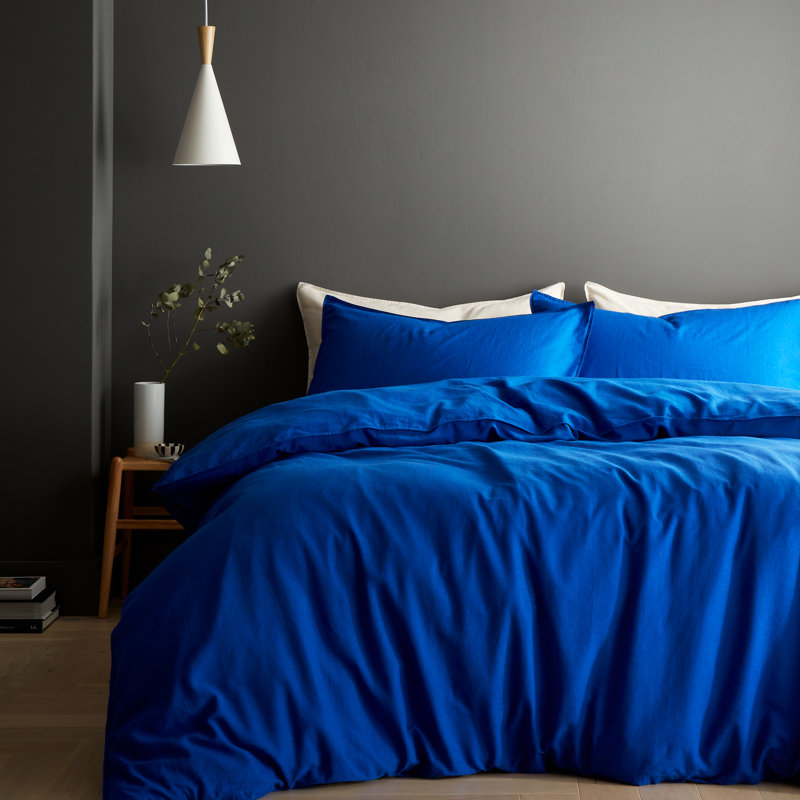 Relaxed Cotton Linen Duvet Cover Set, Double - 2 Standard Pillowcases, Blue
