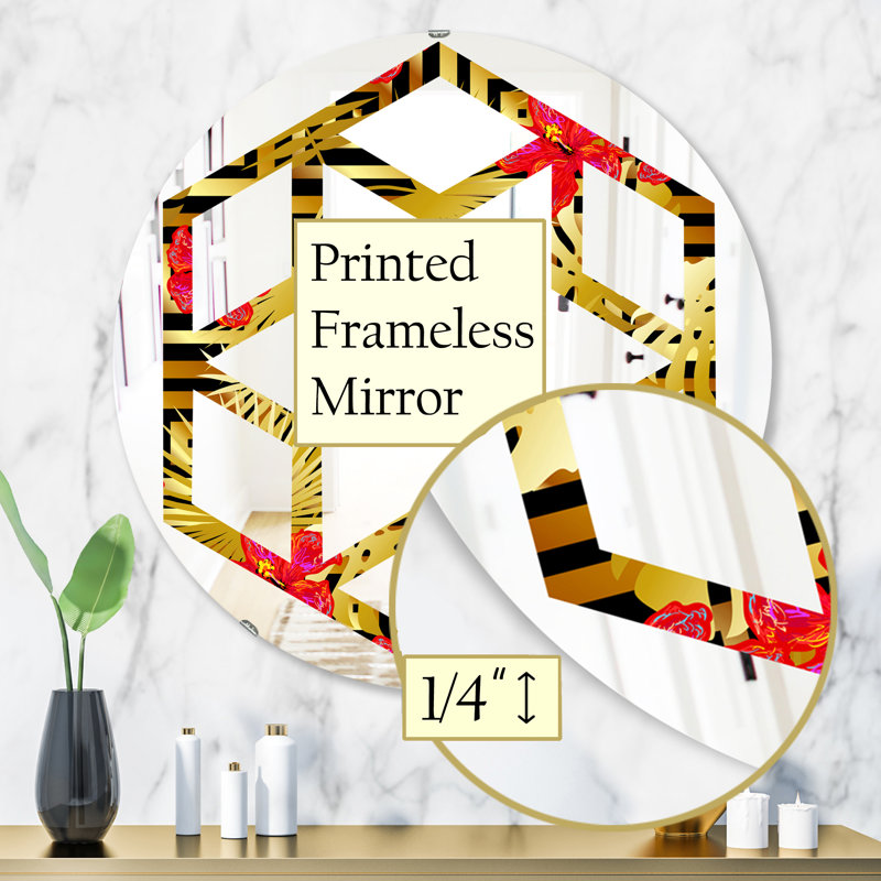 Miroir mural Hexagon Star, 23,6 po x 23,6 po, Motif tropical de luxe I