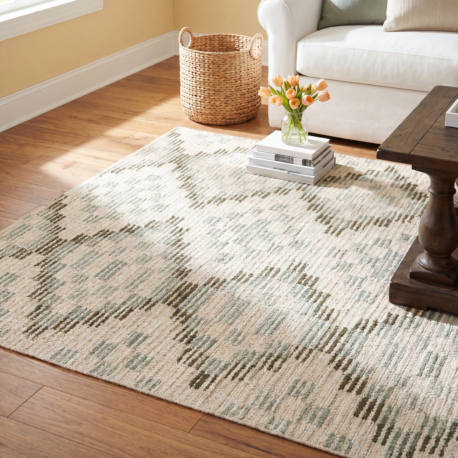 Diamond Cove Green Hand-Tufted Wool Geometric Rug, Rectangle 5' x 8'