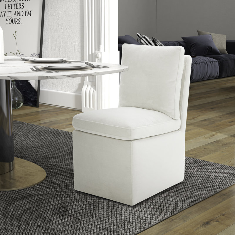 Faouzi Upholstered Dining Chair w/ Casters, White