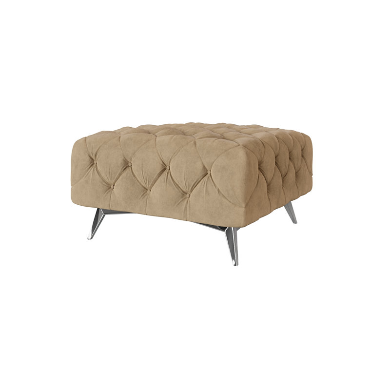 Chesterfield Footstool Bixby with Silver Metal Legs, Beige