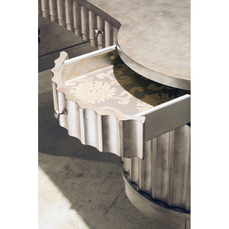 Curved Brown Wood Executive Desk with Drawers and Keyboard Tray