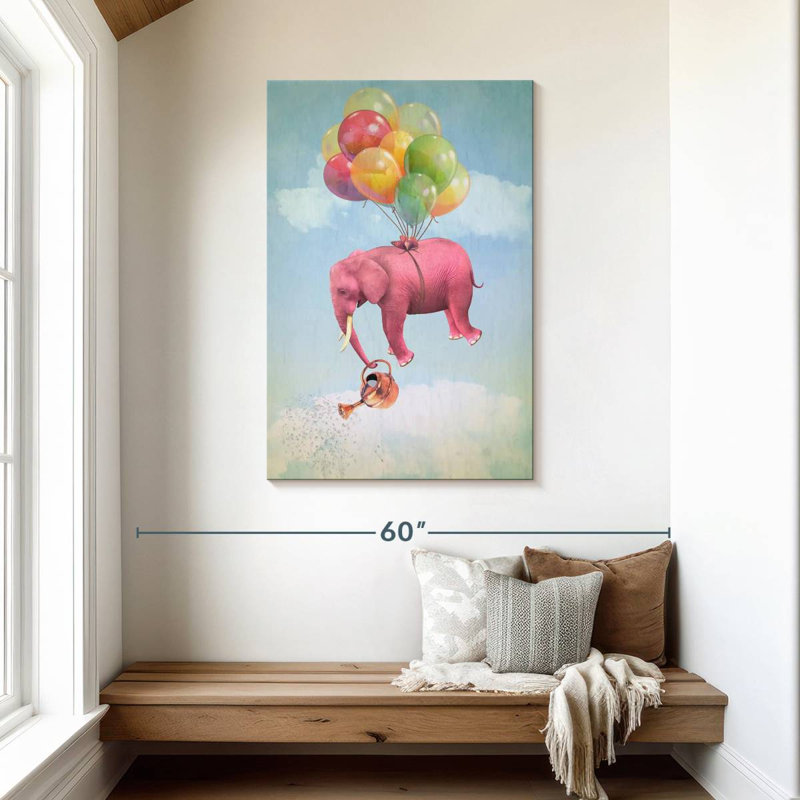 Éléphant flottant rose, H 45 po x l 30 po