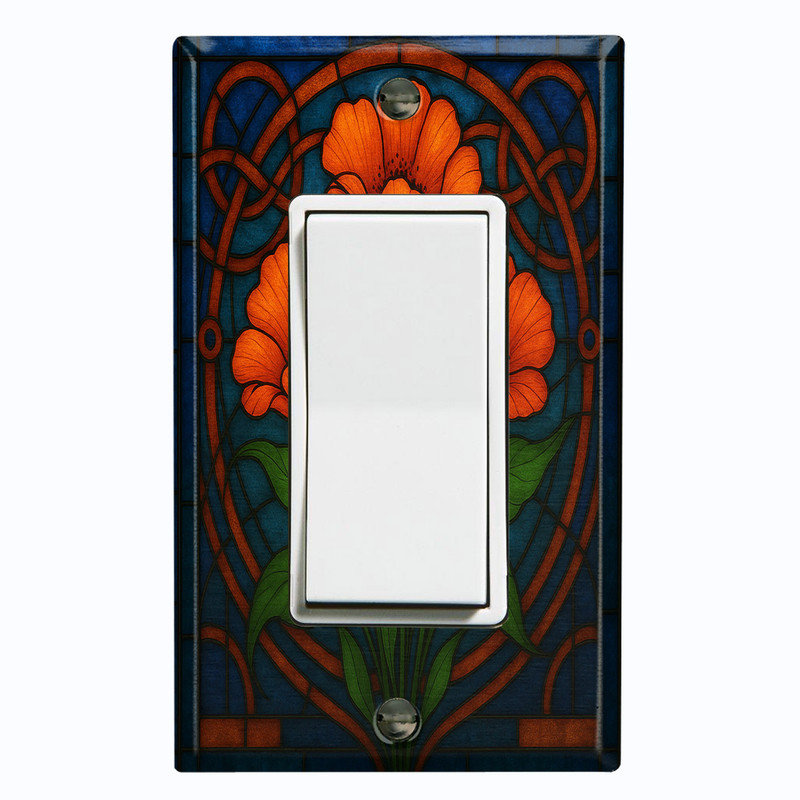Couvercle de plaque d'interrupteur en métal; Fauteuil à bascule GFI de taille 1 US - image imprimée de fleurs en verre coloré