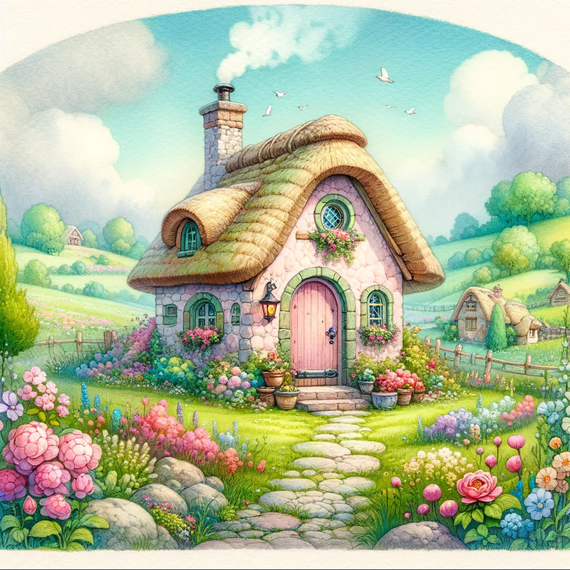 «Blossom Thatch Cottage: Pastoral Elegance» sur, H 20 po x l 20 po