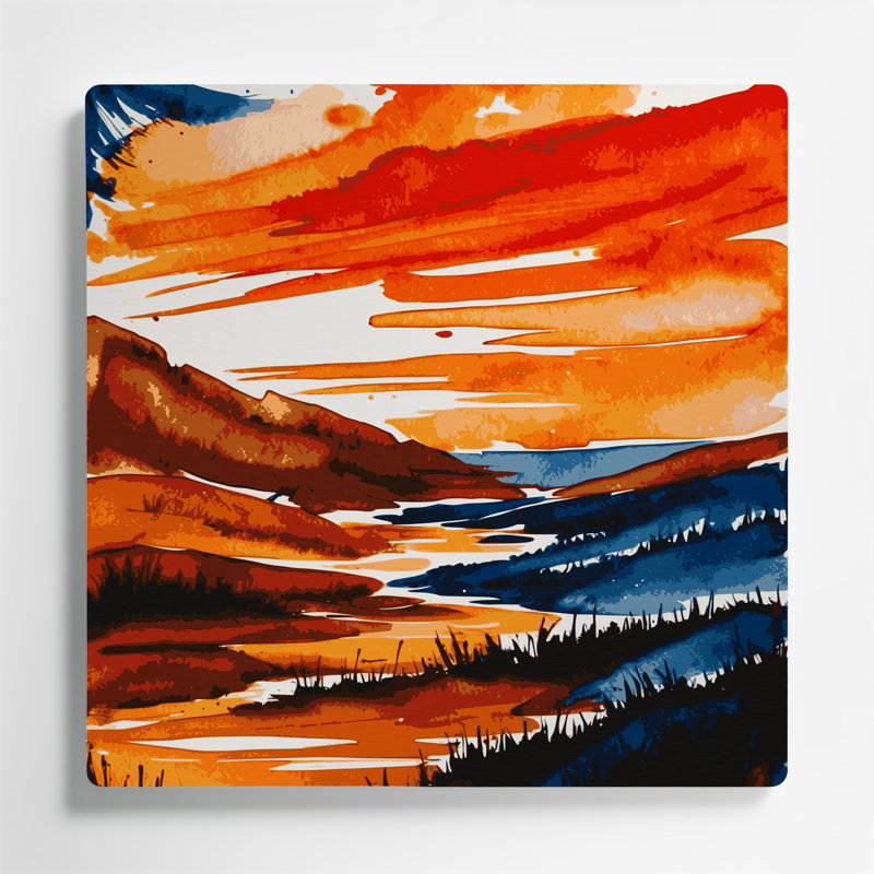 Aquarelle, paysage 44, art mural en métal noir, H 16 po x l 16 po