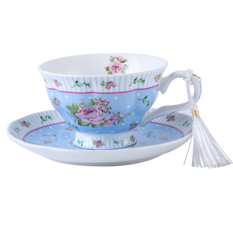 Addilyn Bone China Teacup and Saucer, Blue