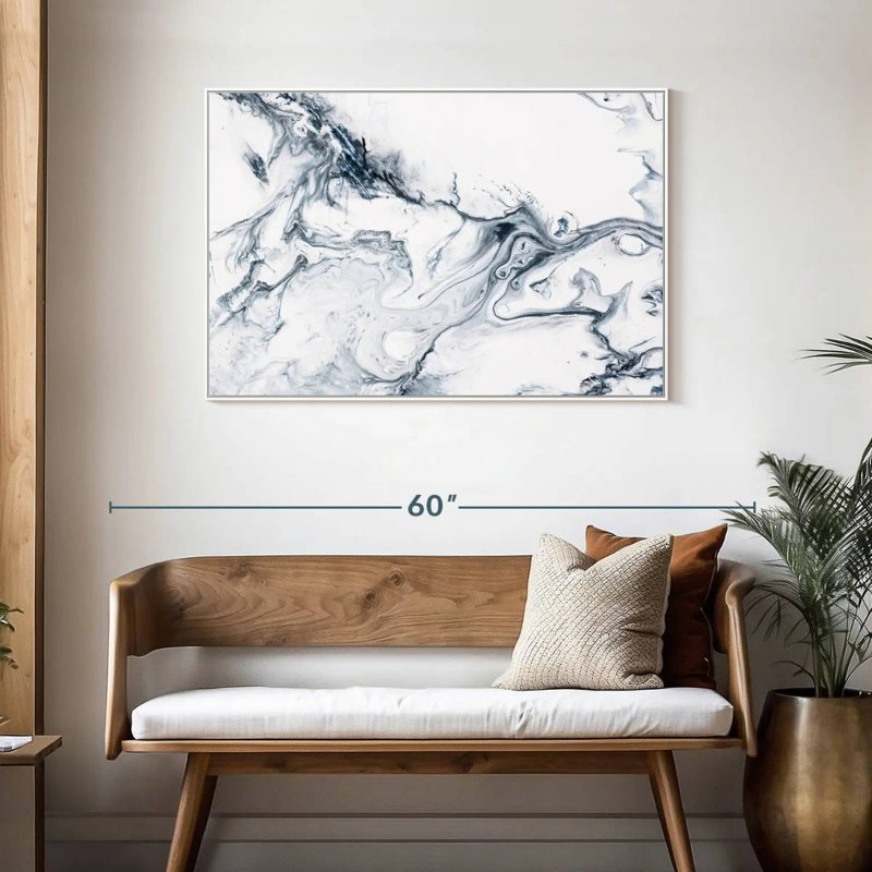 Phung gris et blanc, Cadre flottant blanc, 43 po x 29 po