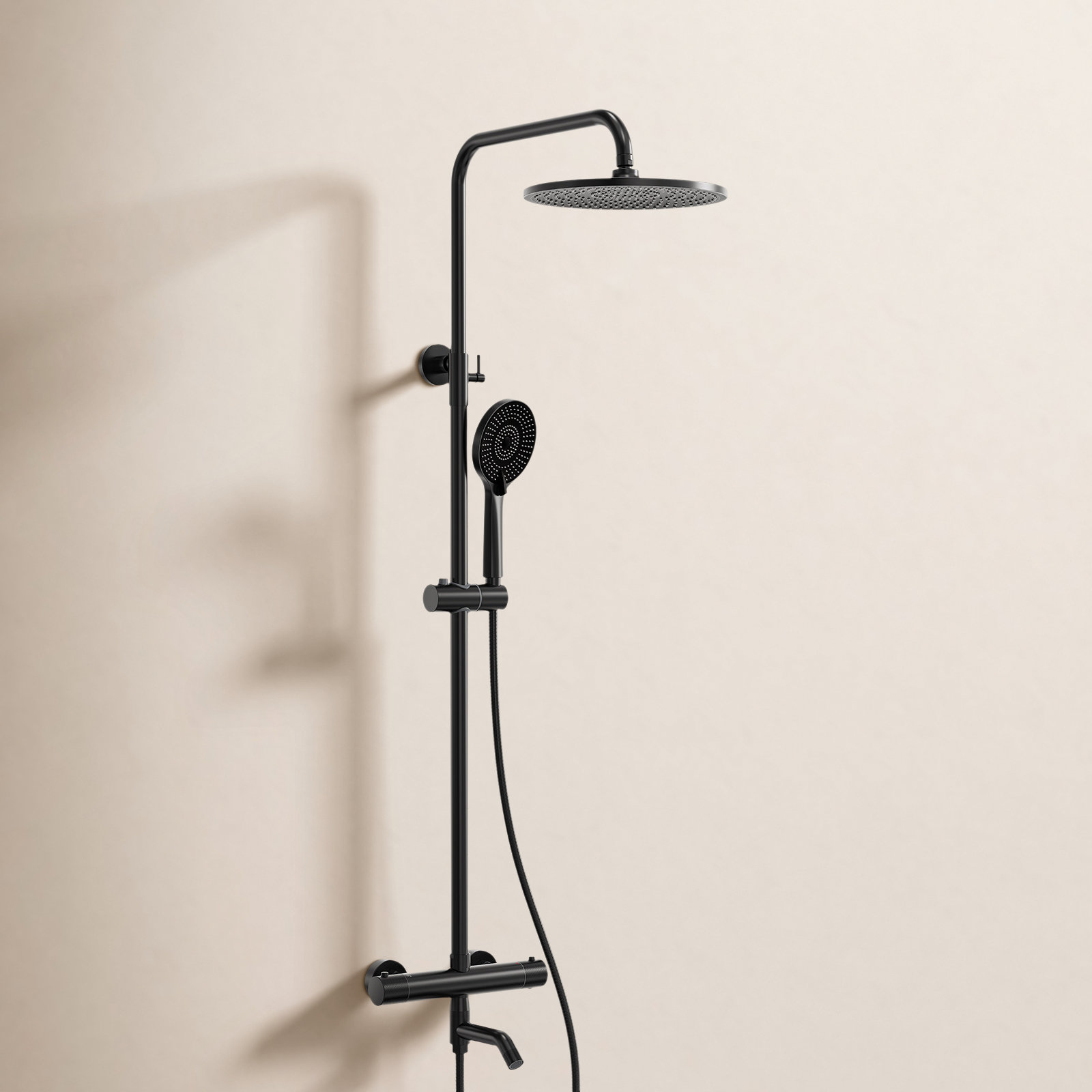 10" Thermostatic Slide Bar Shower System, Matte Black