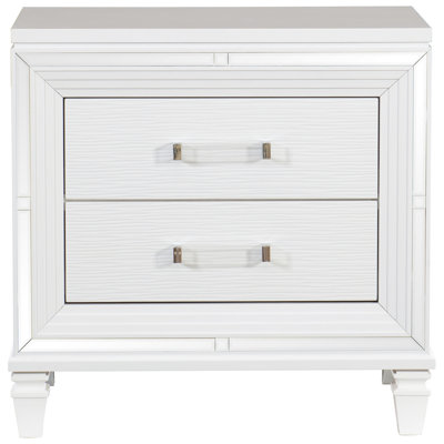 Glamorous Nightstand For Bedroom With 2 Drawers And Acrylic Hardware Bearing Textural In White