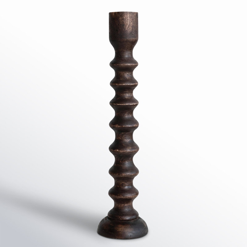 Hand-Carved Walnut Wood Tabletop Taper Candle Holder