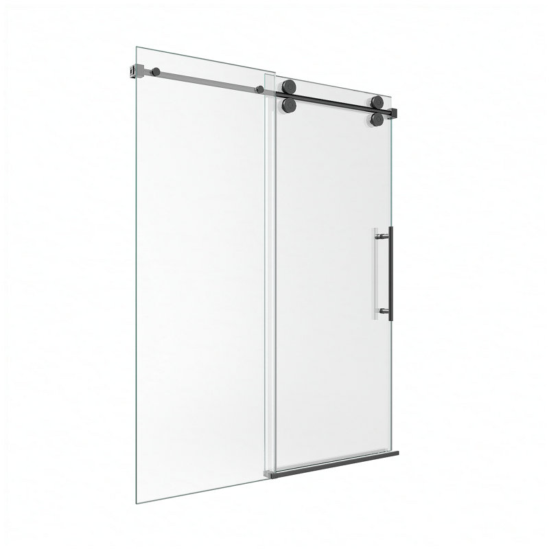 56"-60"W*72" H Frameless Single Sliding Shower Door – 5/16" (8mm) Clear Tempered Glass, Bypass Design with Matte Black Finish