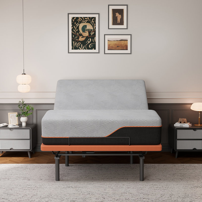 Lit réglable ESHINE à massage zéro gravité avec matelas noir ultra moelleux de 14 po, série E3000, Grand lit