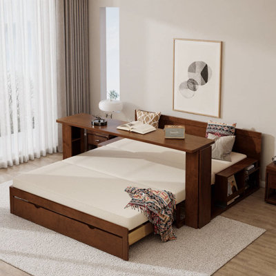 Queen Size 4-in-1 Multifunctional Daybed in White | Space-Saving Sofa Bed with Desk, Storage Drawers & Hydraulic Armrests