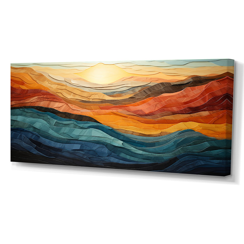 Paysage de montagnes corail bleu sarcelle audacieux - art mural montagne - vallée de Bold, H 28 po x l 60 po, Toile tendue