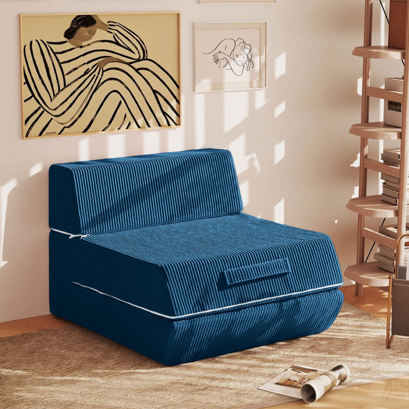 Folding Sofa Bed, 16lbs Convertible Sleeper Chair with Removable Back Pillow & Handle, Portable Fold Out Chair Bed Comfy Floor Sofa Lounge for Living Room, Bedroom, Single, Navy Blue
