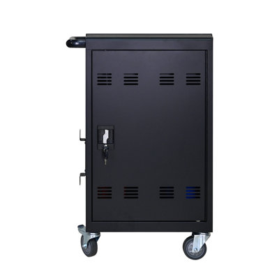 Tablet Laptop 32-Bit-Plastic Device Basket Device For Mobile Charging Trolley- Includes Cable Management Dividers, Cable Clips, Storage Compartment, And Removable Doors (Black)