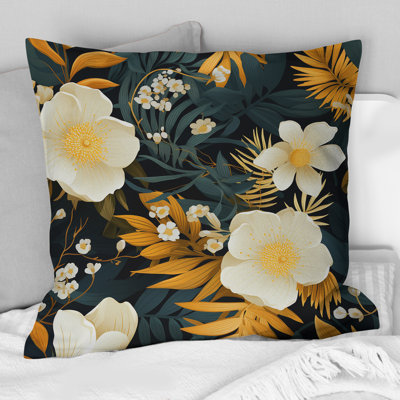Fleurs jaunes et vertes - Coussin décoratif imprimé tropical