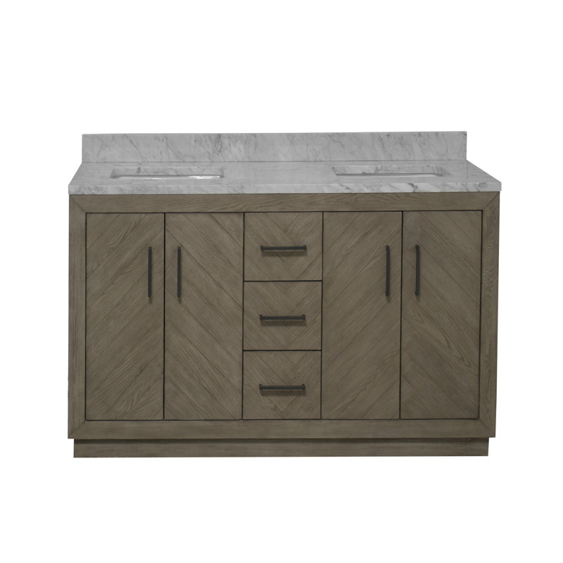 Peyton 60" Gray Oak Double Bathroom Vanity with Marble Top