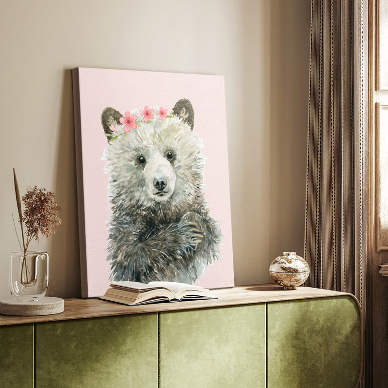 Petit ourson habillé - Cavas enveloppés de galerie, H 12 po x l 8 po