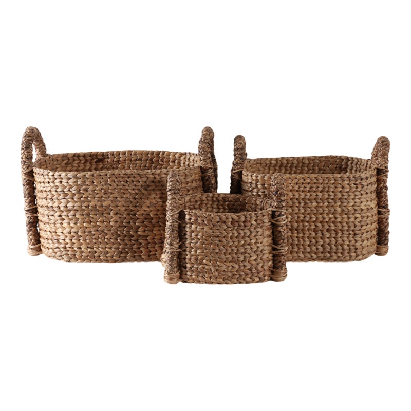 Oval Woven Decorative Baskets With Handles - Decorative Household Storage Organizer Baskets For Multipurpose Home Solutions - Set Of 3, 22.5", Tan
