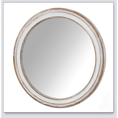 Round Wall Mirror For Bathroom Vanity, Wooden Farmhouse Circle Decorative Mirror With Whitewash Edge For Home And Office