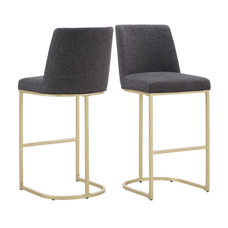 Upholstered Counter Stool with Metal Frame, Black Heathered, Bar Stool (29" Seat Height)