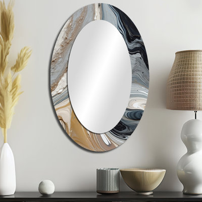 Symphonie grise et turquoise - miroir mural ovale gris