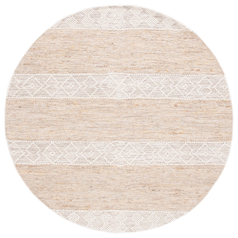 Angadveer Hand Woven Wool/Cotton Geometric;Southwestern Rug in Ivory/Beige, Round 6'