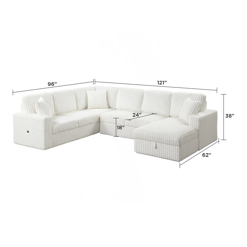 Canapé modulaire de style moderne avec USB-C, Crème, crème