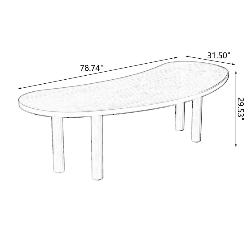 Table de salle à manger en bois massif brun à 4 pieds irréguliers, H 29,53 po x L 78,74 po x l 31,50 po