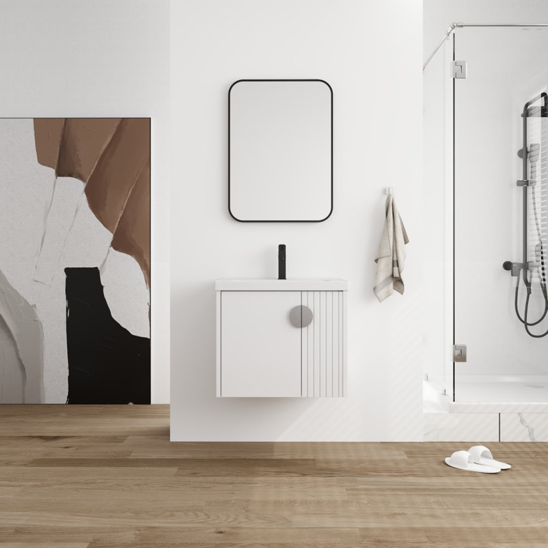 Meuble-lavabo simple 24,14 po avec plateau en céramique Dalven, Blanc