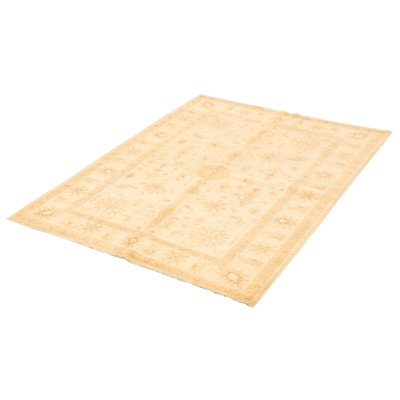 Tapis décoratif beige/Ivoire en laine de conception unique 5 pi 7 po x 7 pi 10 po noué à la main