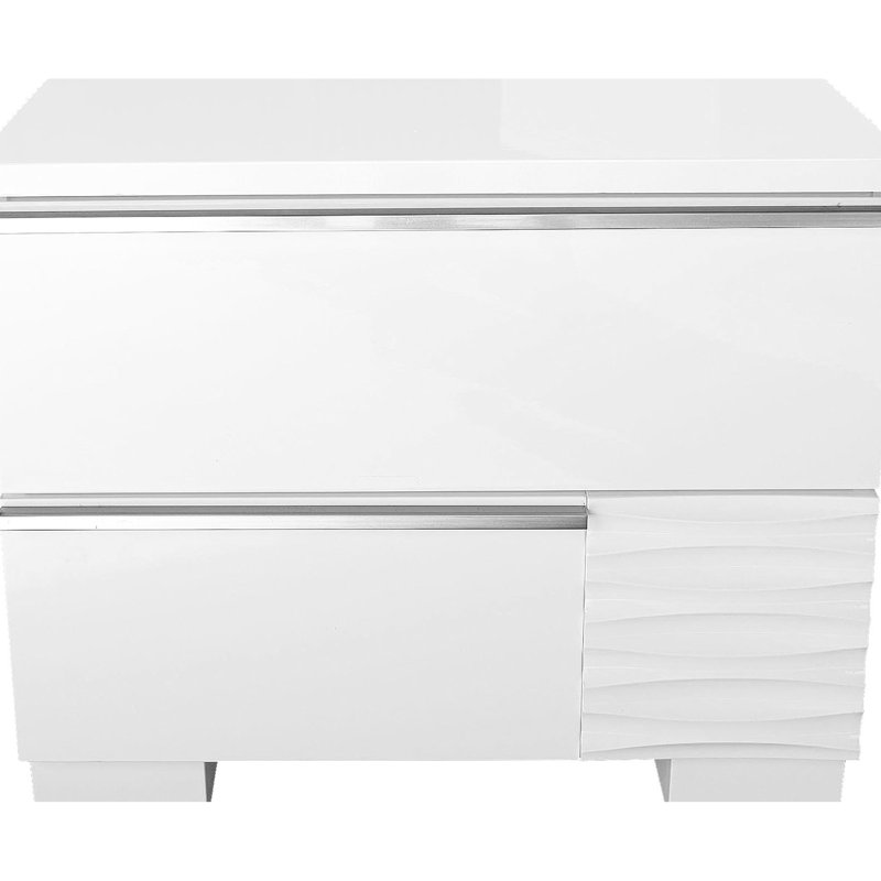 Table de chevet 2 tiroirs en bois laqué blanc pour chambre à coucher, finition brillante