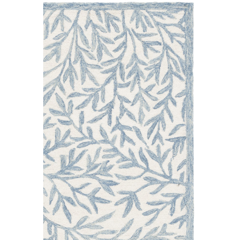 Martha Stewart Hand Tufted Wool/Cotton Floral Rug in Ivory/Blue, Rectangle 8" x 10"
