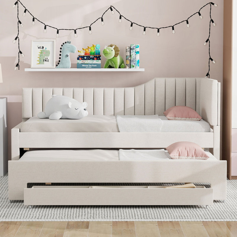 Versatile Upholstered Daybed with Trundle and Multiple Drawers for All Spaces, Beige, Twin