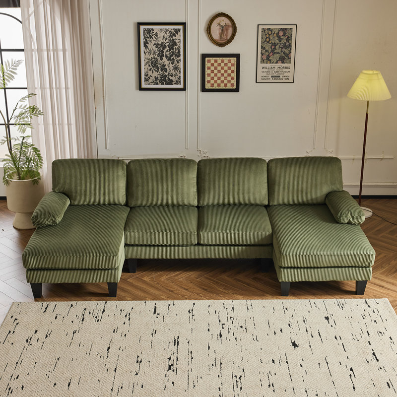 Canapé modulaire en forme de U 111‘ George Oliver, Velours côtelé vert