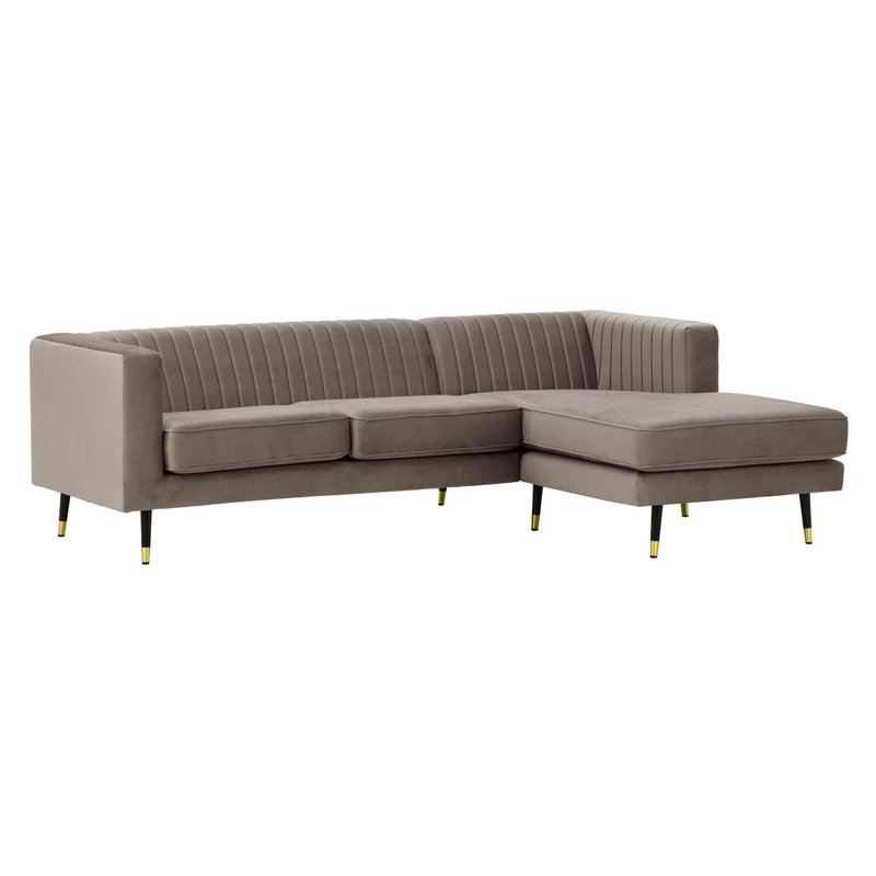 Monaville 4 Seater Velvet Sofa & Chaise, Brown, Right Hand Facing