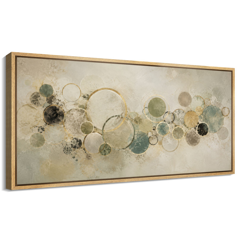 «Sage Gold Abstract Circle Composition», grande impression encadrée sur toile de la chambre principale, Naturel
